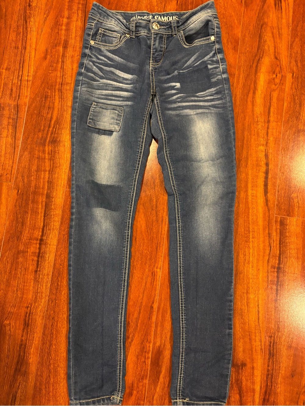 Almost Famous Blue Washed Jeggings with Whisker Fading